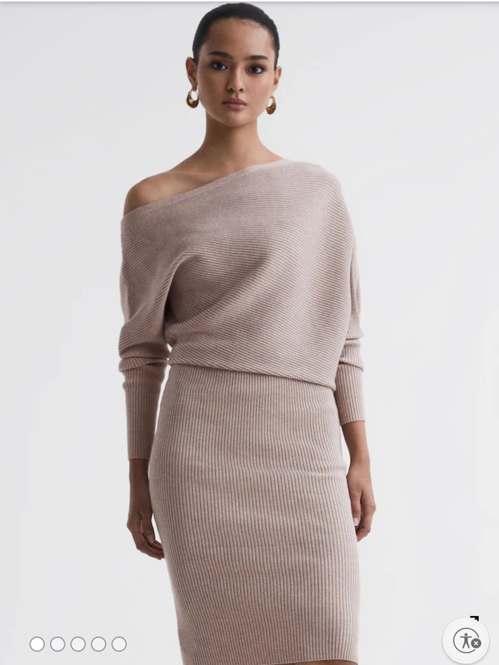 Reiss Beige Ribbed Midi Dress